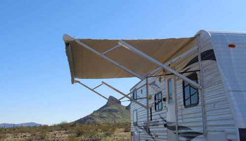 Electric RV Canopy With White RV Awning Fabric