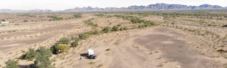 travel trailer camping at Plomosa Road in Quartzsite Arizona