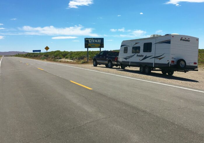 travel trailer pulled over for inspection after trailer sway
