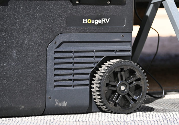plastic wheels on the BougeRV CR45 portable fridge freezer