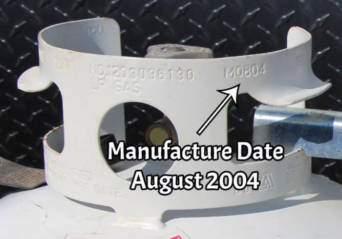 stamp on a propane tank collar showing the manufacture date