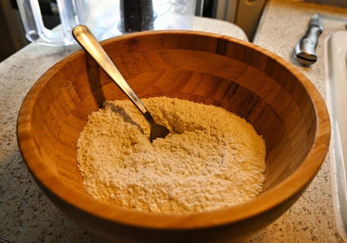 pie crust recipe for small air fryer with butter and flour combined in a bowl