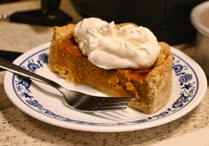 slice of pumpkin pie made in a small air fryer
