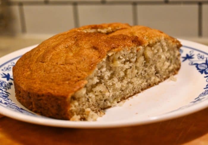 slice of small air fryer banana bread recipe thats moist and yummy