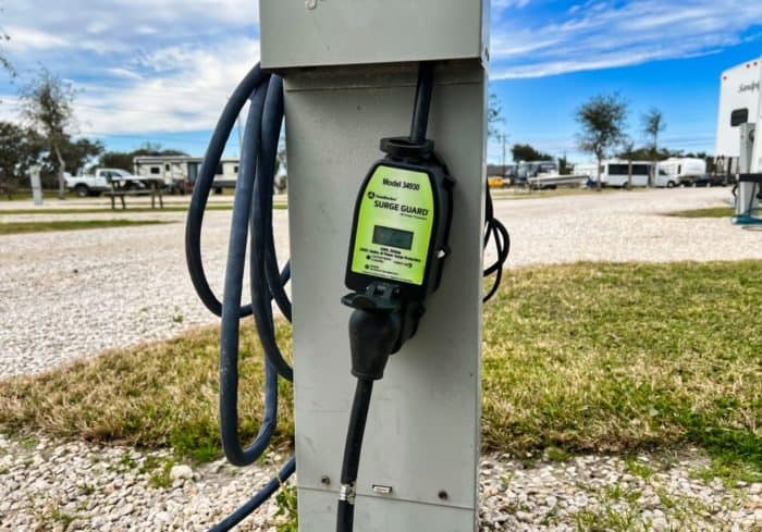 southwire surge guard ems plugged into an rv park power pedestal