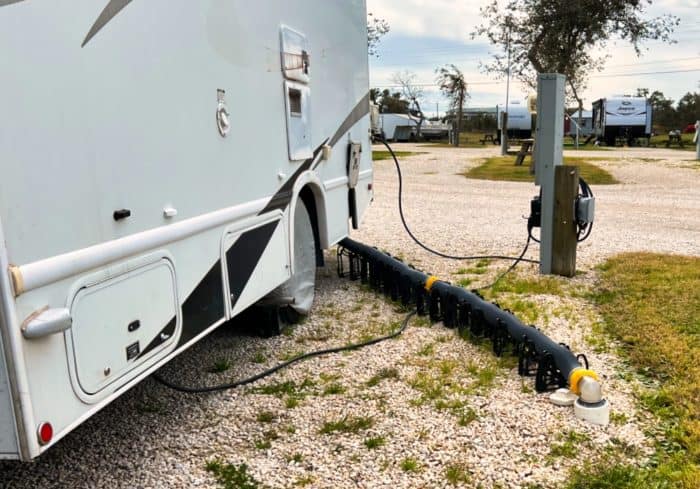 sewer water electrical hookups at rv park and rv accessories used to use them