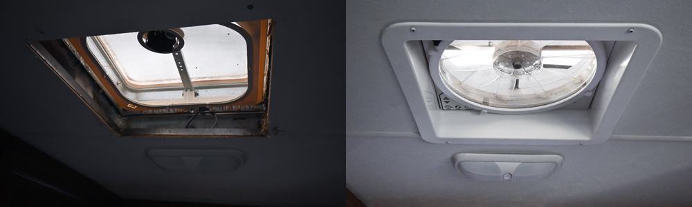 before and after replacing a non powered rv vent with a powered rv fan