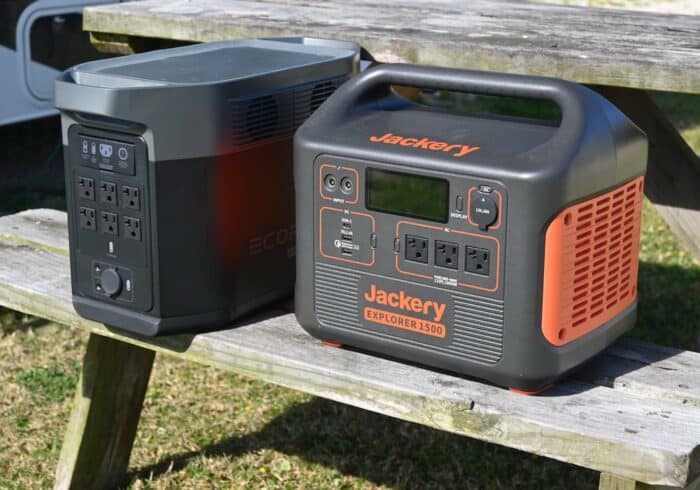 ecoflow delta and jackery 1000 that are used to power a heated rv mattress pad when boondocking