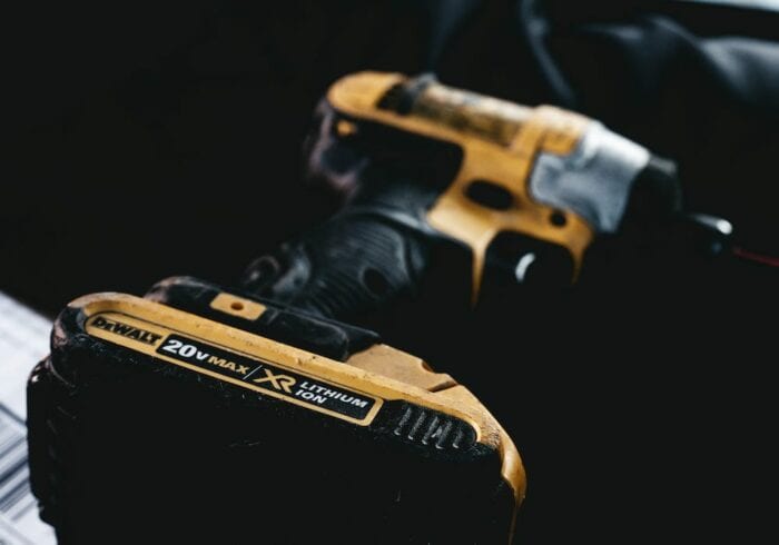 dewalt drill with a 20v max battery that can be used to power different rv and camping gadgets