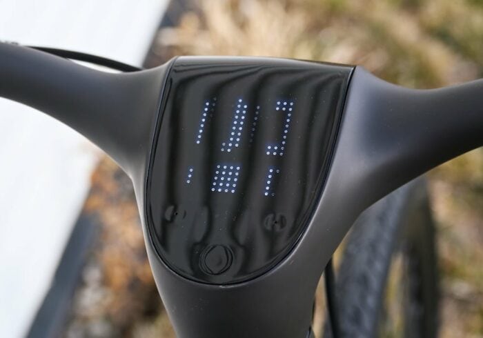 built in led screen on the urtopia carbon one electric carbon fiber smart bike
