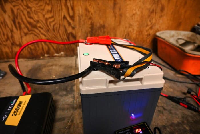 12V battery charger connected to the Power Queen battery