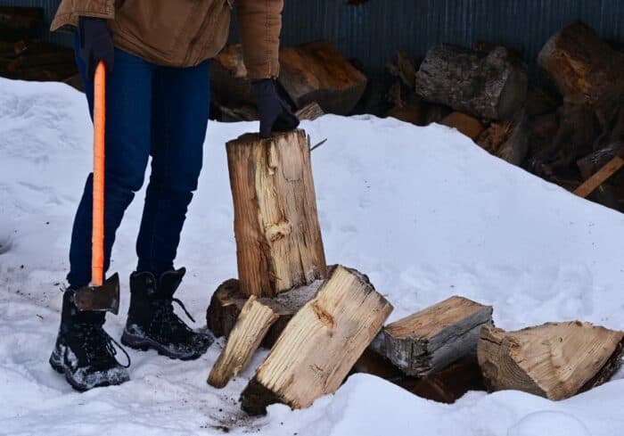 chopping wood for a campfire that will be tested by the TS-630 toptes moisture meter