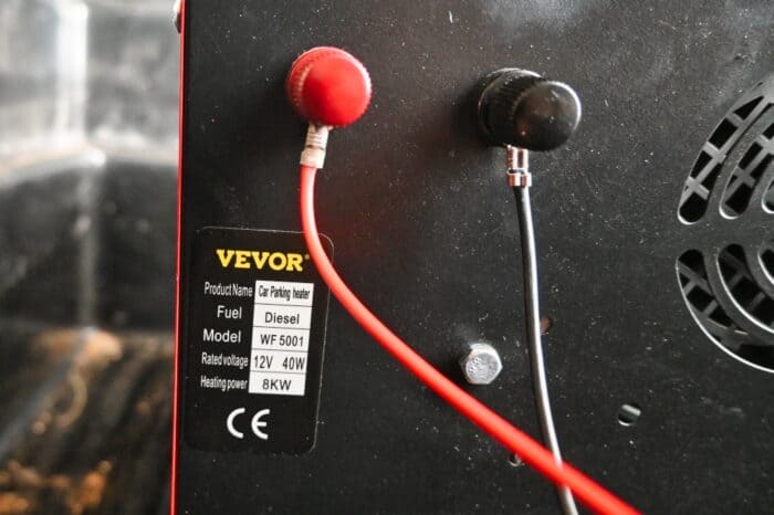 electrical wires connected to the vevor all in one diesel heater