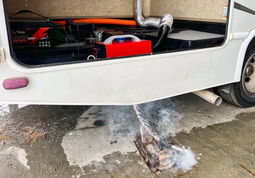 Portable Diesel Heater RV Storage Compartment Install