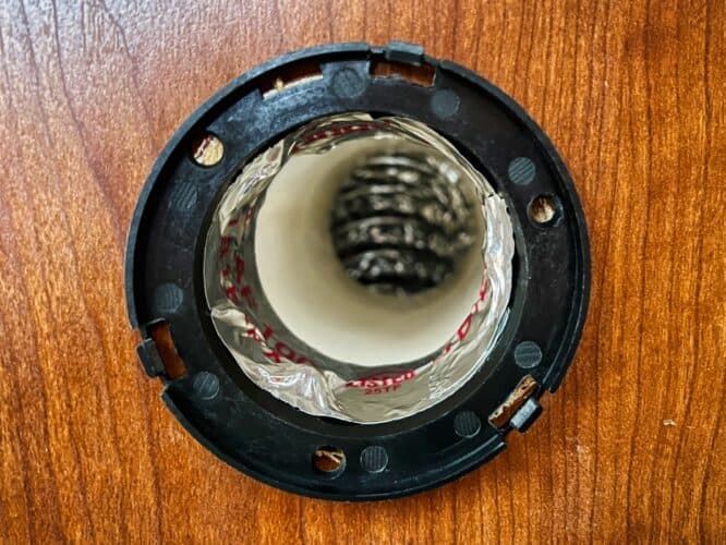 aluminum tape inside a portable diesel heater vent in an RV