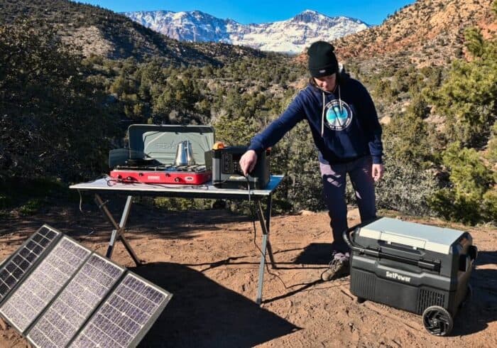 powering a 45 quart setpower portable fridge with a solar panel charged power station