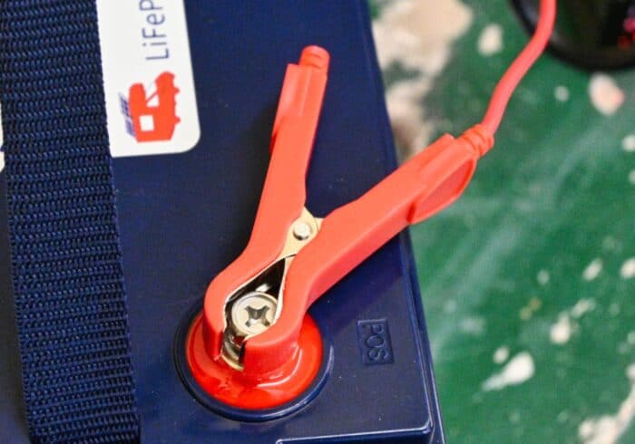 timeusb lithium battery charger alligator clamp connected to a lithium rv batterylithium rv battery 