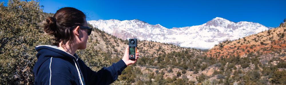 toptes ts-301 anemometer digital wind meter being used for hiking
