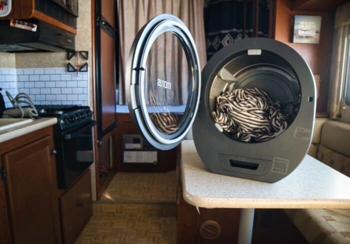morus dryer inside an rv with the dryer door open