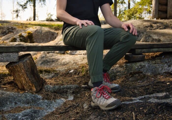 Kühl resistor air jogger pants being worn while camping and hiking