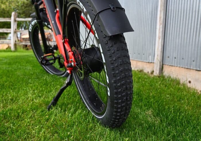4 inch wide fat tires on the Rattan Pathfinder E-Bike