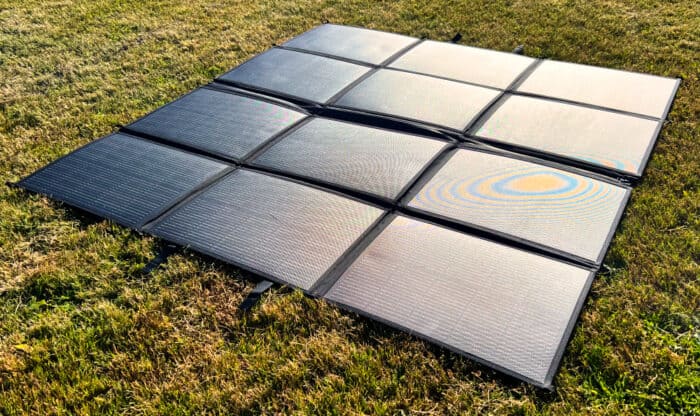 OptiSolex portable 440W solar panel on the grass
