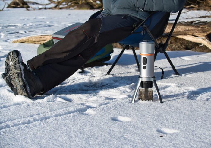 using the conqueco battery powered coffee maker while ice fishing
