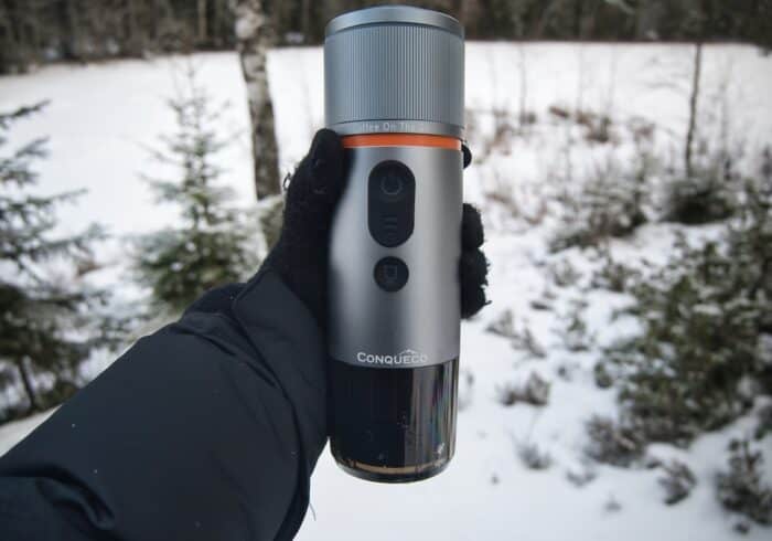 Conqueco battery espresso maker is the size of a standard water bottle. 